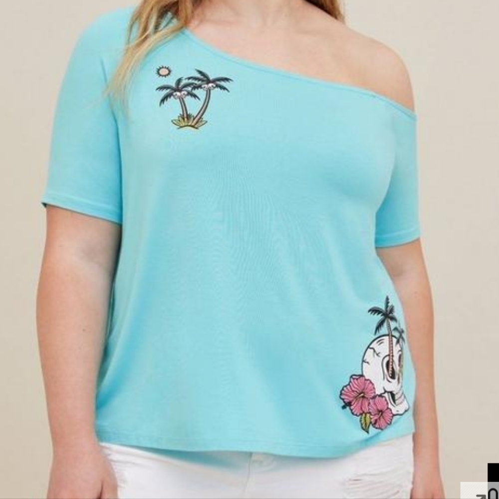 Torrid One Shoulder Super Soft Aqua Blue Tee Size 16